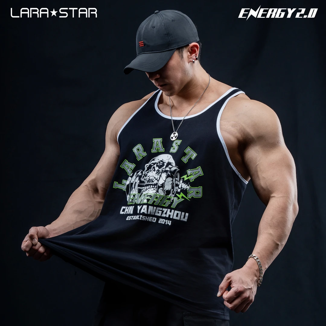 劳拉之星1071能量骷髅健身背心男潮牌宽松无袖撸铁训练服