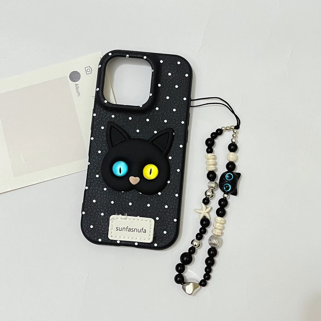 立体异瞳黑猫适用苹果16Promax手机壳华为荣耀300/OPPO/vivo/小米