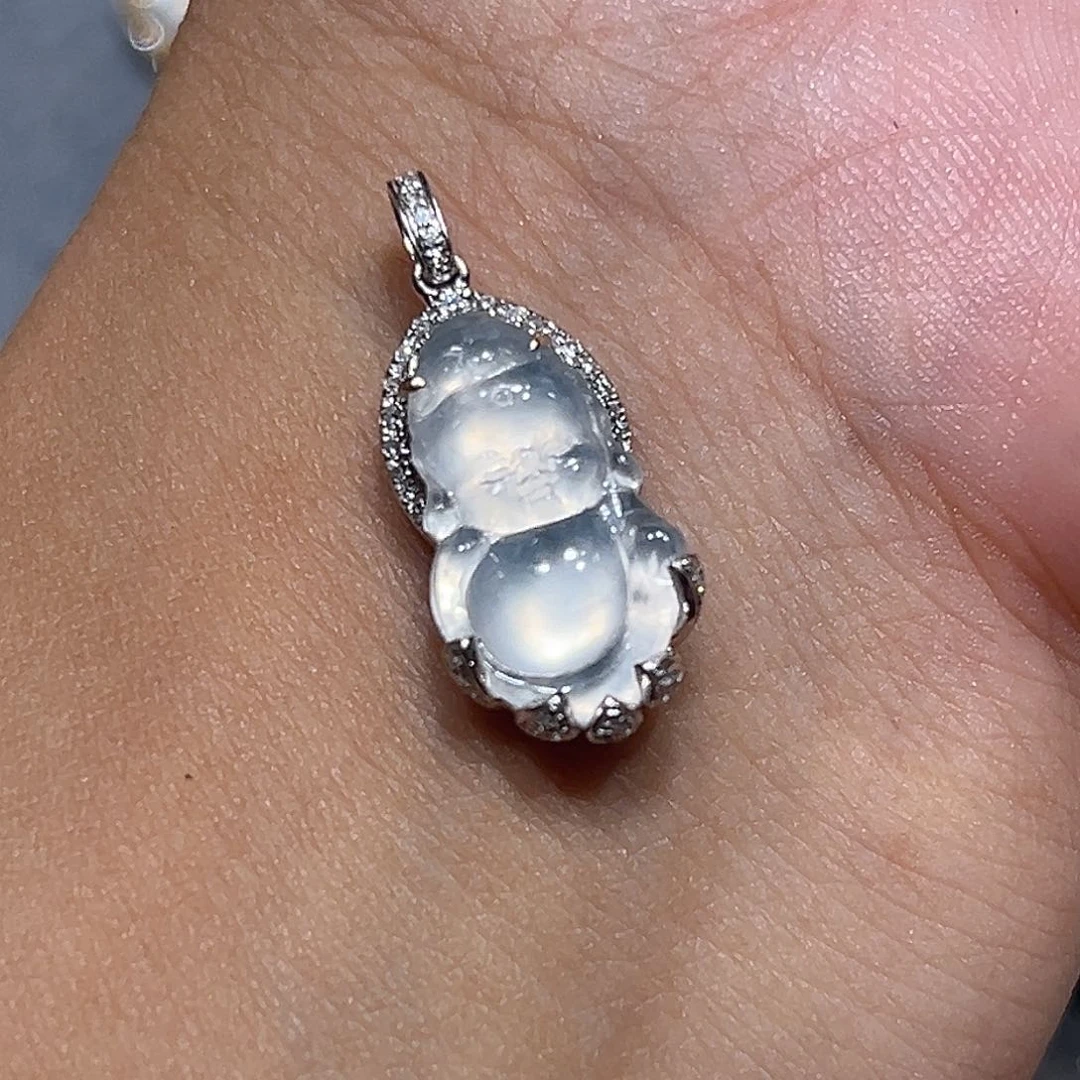 心***美翡翠18K金镶嵌颈饰