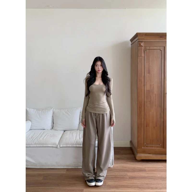 withmin凉皮 辣妹百搭显瘦宽松直筒运动垂感休闲裤2524072现货