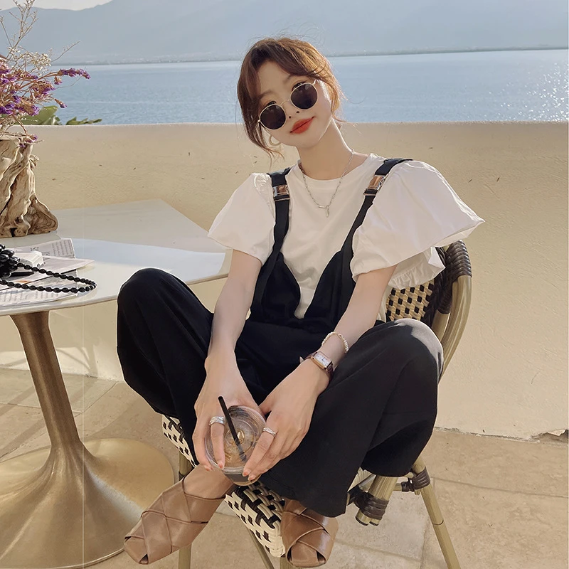 舒适保暖两件套女2025年夏季新款背带裤小个子减龄洋气休闲长裤子
