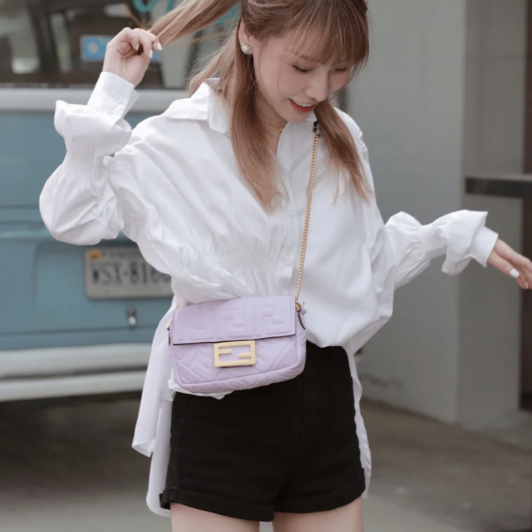 95新 FENDI/芬迪 紫色法棍小号单肩包34656262