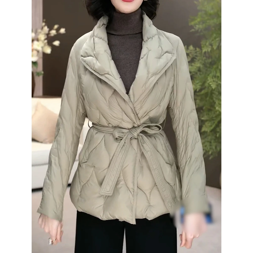 气质优雅贵夫人系带收腰保暖羽绒服2025冬季新款时尚洋气百搭外套