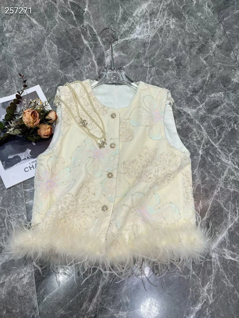 【佳佳服饰】-洋气重磅刺绣国风夹棉系列 可拆卸鸵鸟毛条