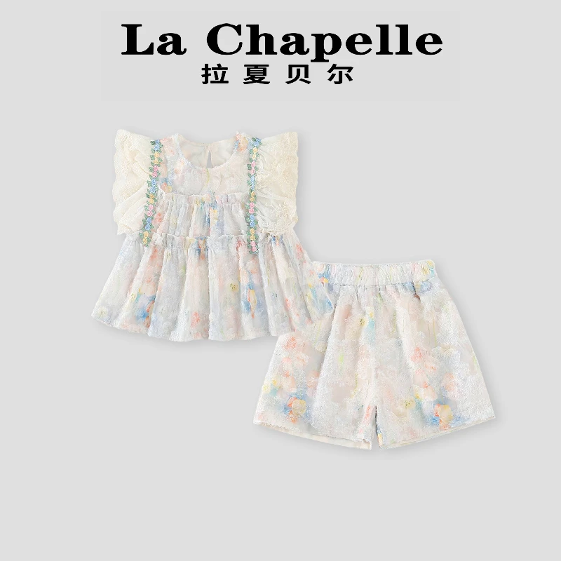 La Chapelle【拉夏贝尔】夏季时尚小飞袖背心裙儿童两件套LD1150