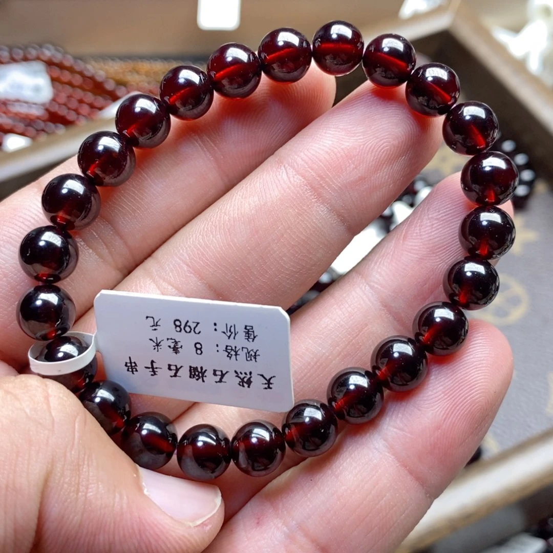石榴石未镶嵌手链8mm天花板酒红色