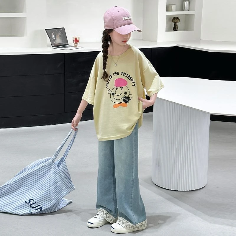 女童套装夏季薄款2025新款宽松休闲儿童短袖t恤两件套女孩中大童