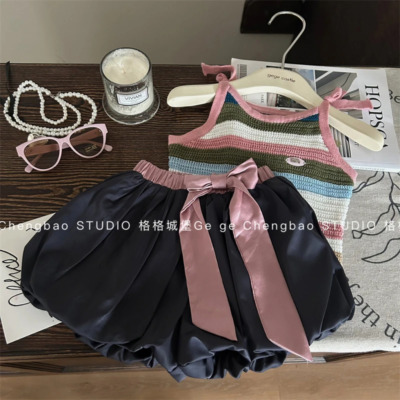 女童夏季吊带套装2025新款时髦女宝宝夏装短裤两件套