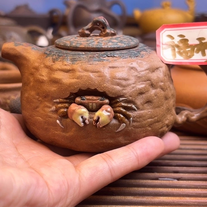 茶壶紫砂螃蟹供春老段泥原矿220c