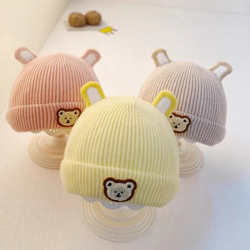 婴儿帽子秋冬季小月龄外出宝宝帽子婴幼儿保暖毛线帽护耳针织胎帽