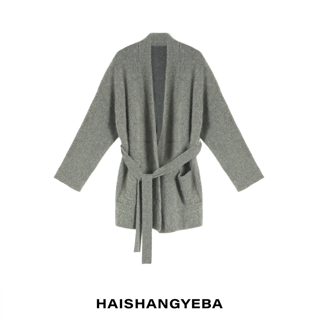 【海上叶爸】新款2025秋冬百搭山羊绒宽松极简风纯色保暖中长款外套