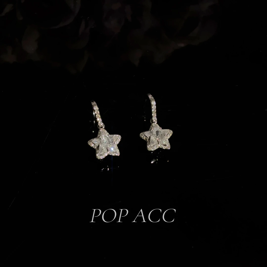 铜合金耳饰 韩版超闪满锆五角星耳饰