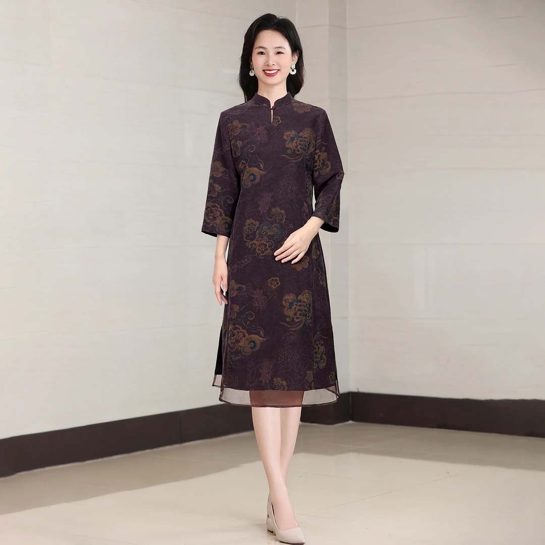 D2026L9A26香云纱真丝连衣裙新款女气质显瘦复古高端桑蚕丝