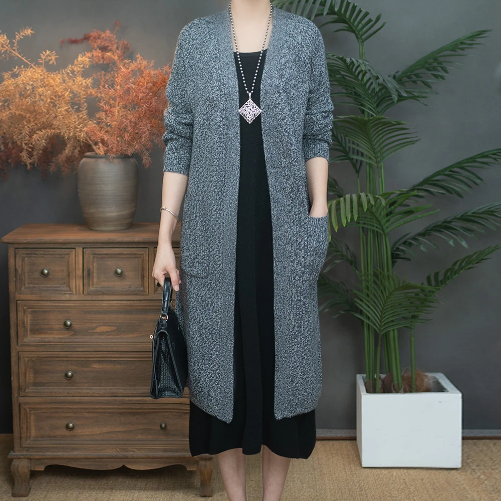 2025秋新款大码宽松中长款外套长袖外套针织衫2510-119