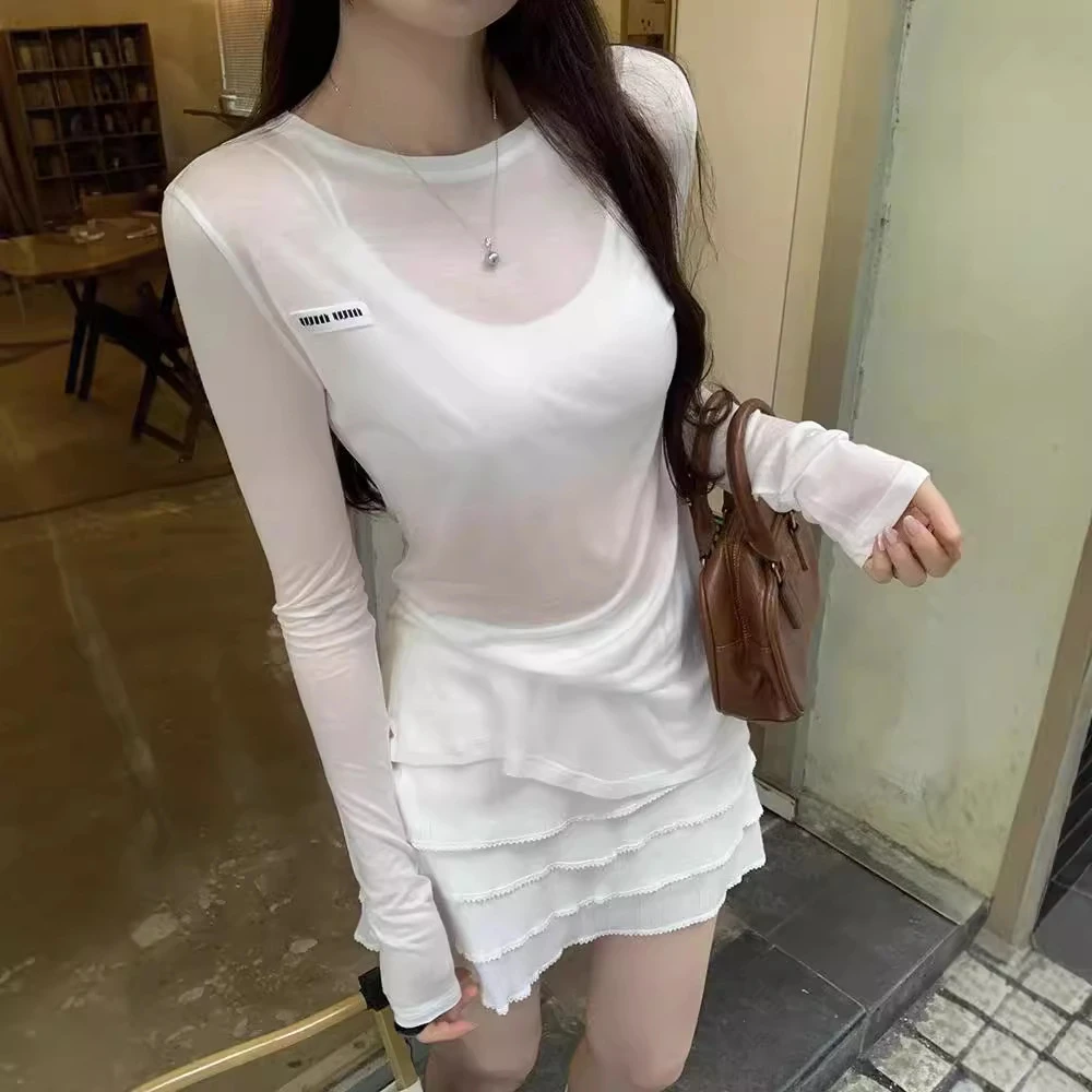 莱赛尔亲肤薄款白色防晒打底罩衫T恤女新款chic