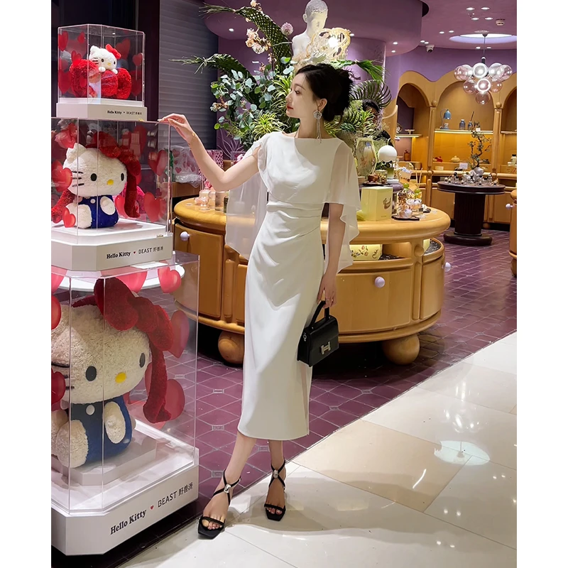 格润雅法式连衣裙2025年夏季新款名媛风时尚拼接高腰修身显瘦裙子