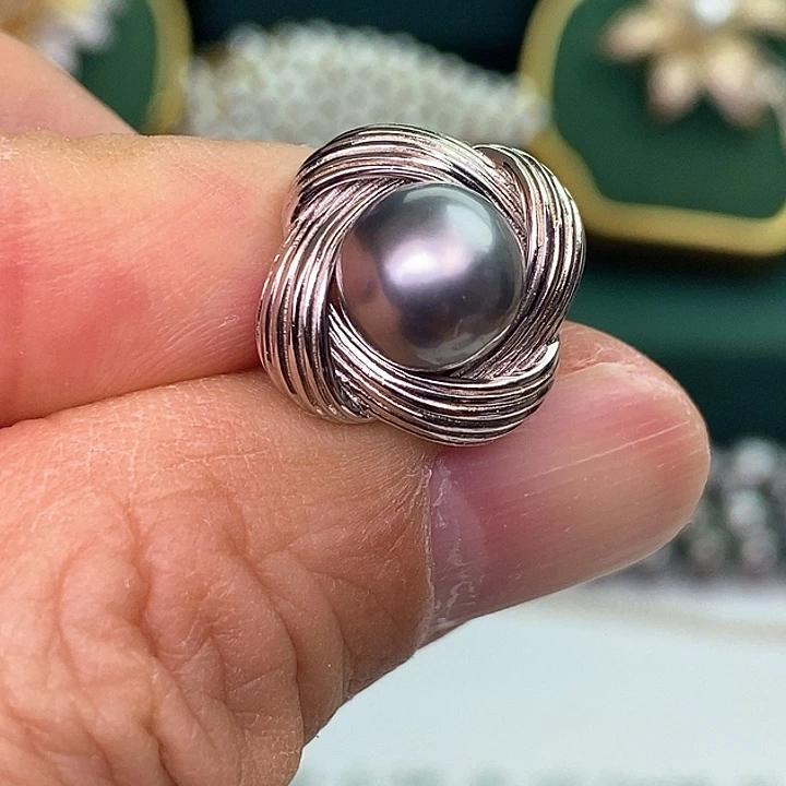 银S925镶嵌戒指海水珍珠