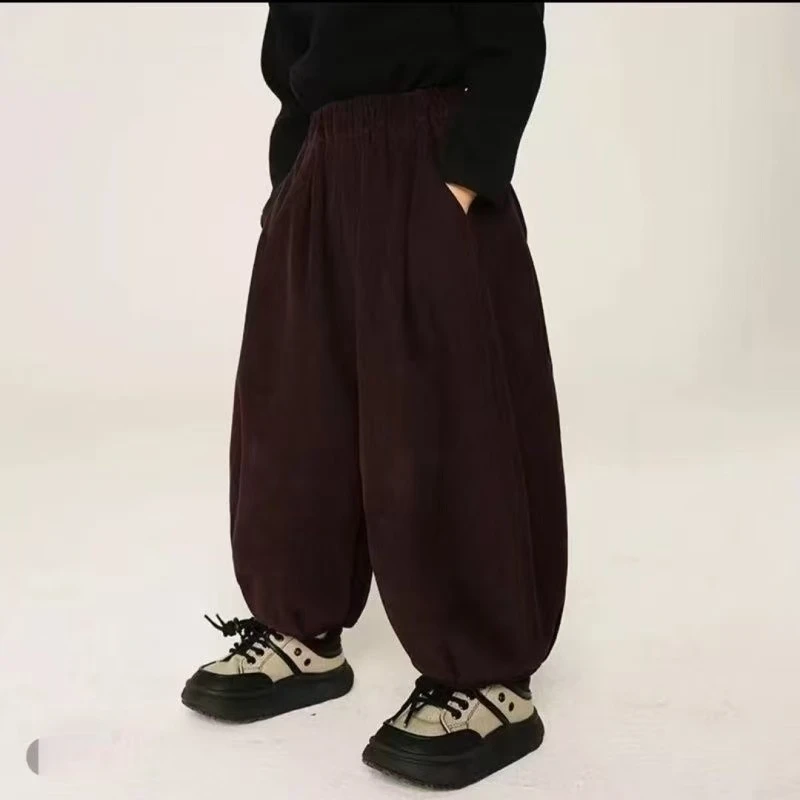 F01180男童秋冬加绒加厚灯笼裤子2025百搭新款休闲女孩中大童长裤