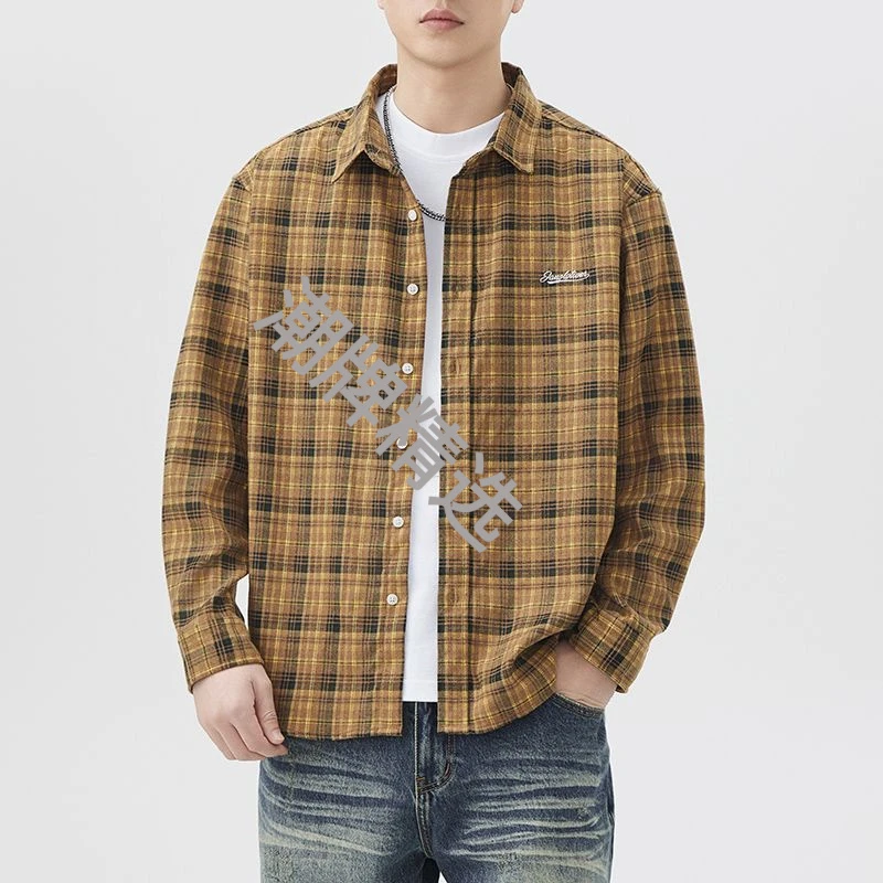 格子衬衫宽松休闲美式衬衣青少年15-18岁男款春秋季男秋季外套
