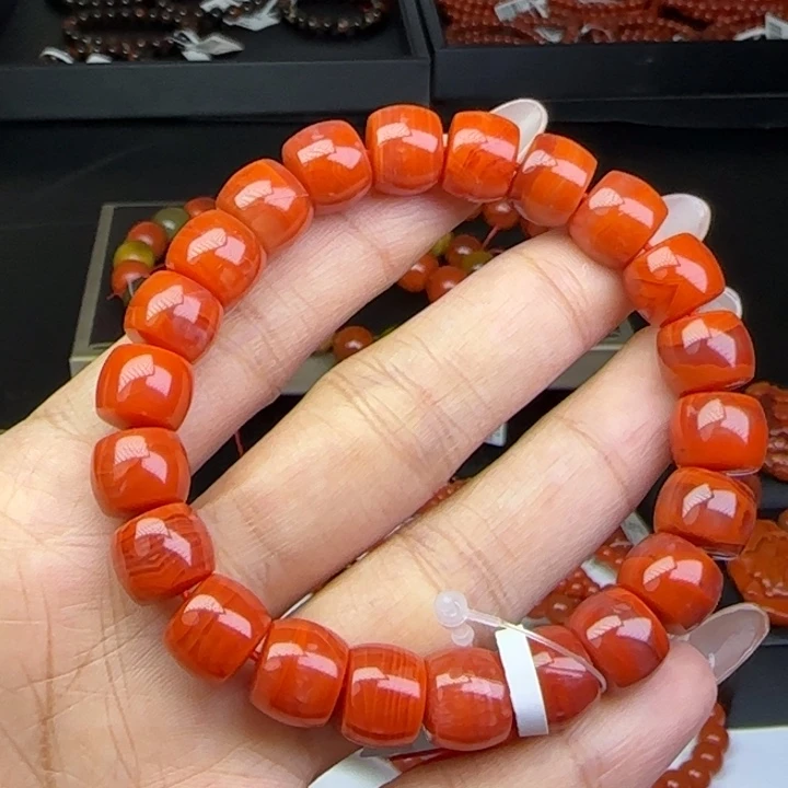 未镶嵌手链南红玛瑙瓦西牛血火焰纹10mm