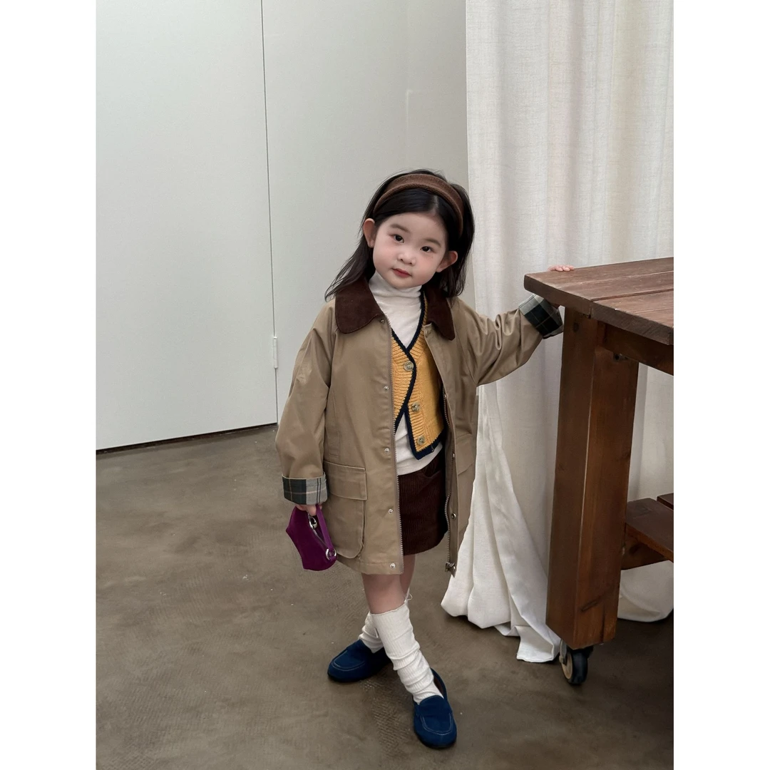 2025秋季新款童装女童小众复古中长款翻领风衣外套儿童秋款风衣