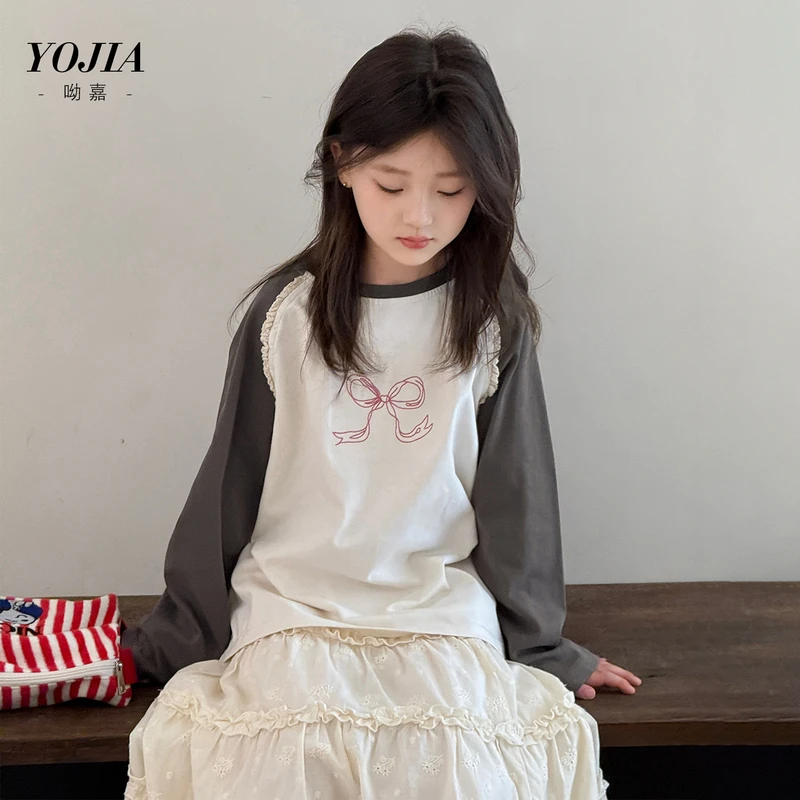 YOJIA女童打底衫春秋款2025新款洋气韩系大童长袖上衣儿童T恤秋装