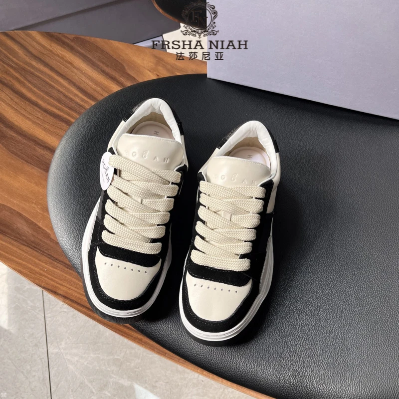 法莎尼亚黑白板鞋潮牌男鞋休闲鞋厚底百搭轻奢透气牛皮增高情侣鞋
