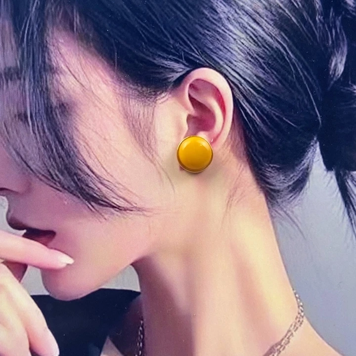 蜜蜡银S925镶嵌耳饰耳钉