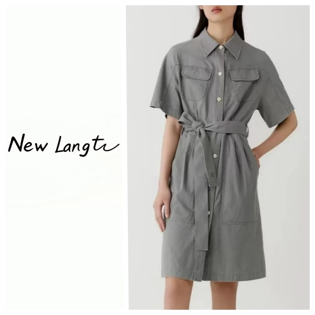 LANGTU-XP【水洗牛仔裙】纯色polo领中长款女士休闲减龄裙子 071