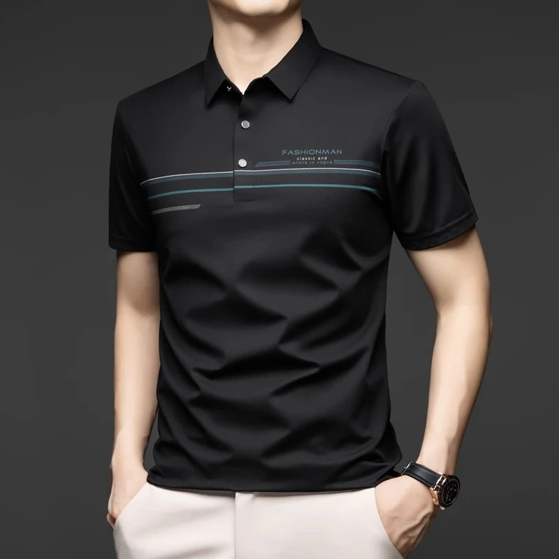 轻奢冰丝POLO衫男士短袖正品高端t恤翻领商务休闲夏季凉感上衣