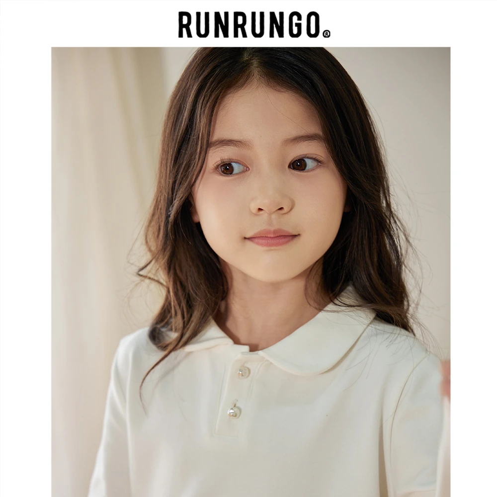 Runrungo【轻松搭】儿童百搭polo领打底衫长袖白色休闲夏季简约