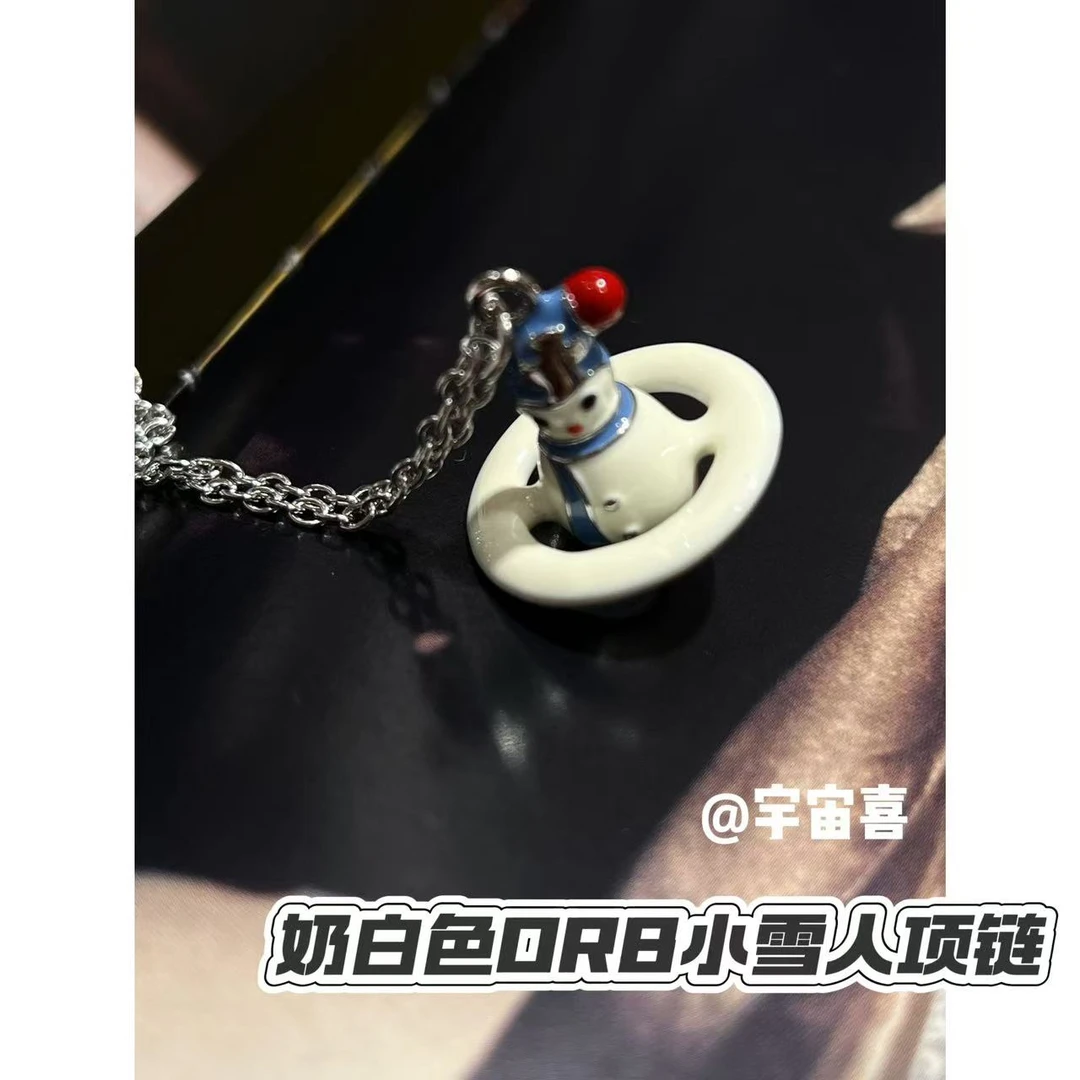 铜合金项链 J4-026【orb珐琅小雪人星球项链】奶白色