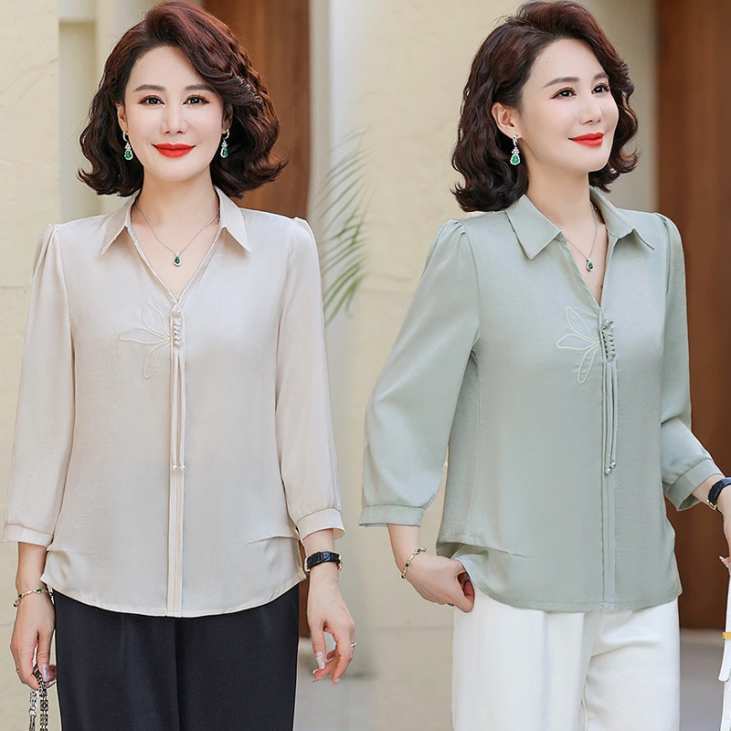 新中式妈妈夏装小衫中老年人女装衬衫时尚新款阔太太洋气高贵上衣