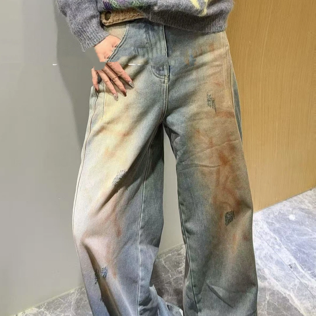 高级潮牌高腰舒适松弛风漫游款牛仔裤秋季休闲百搭