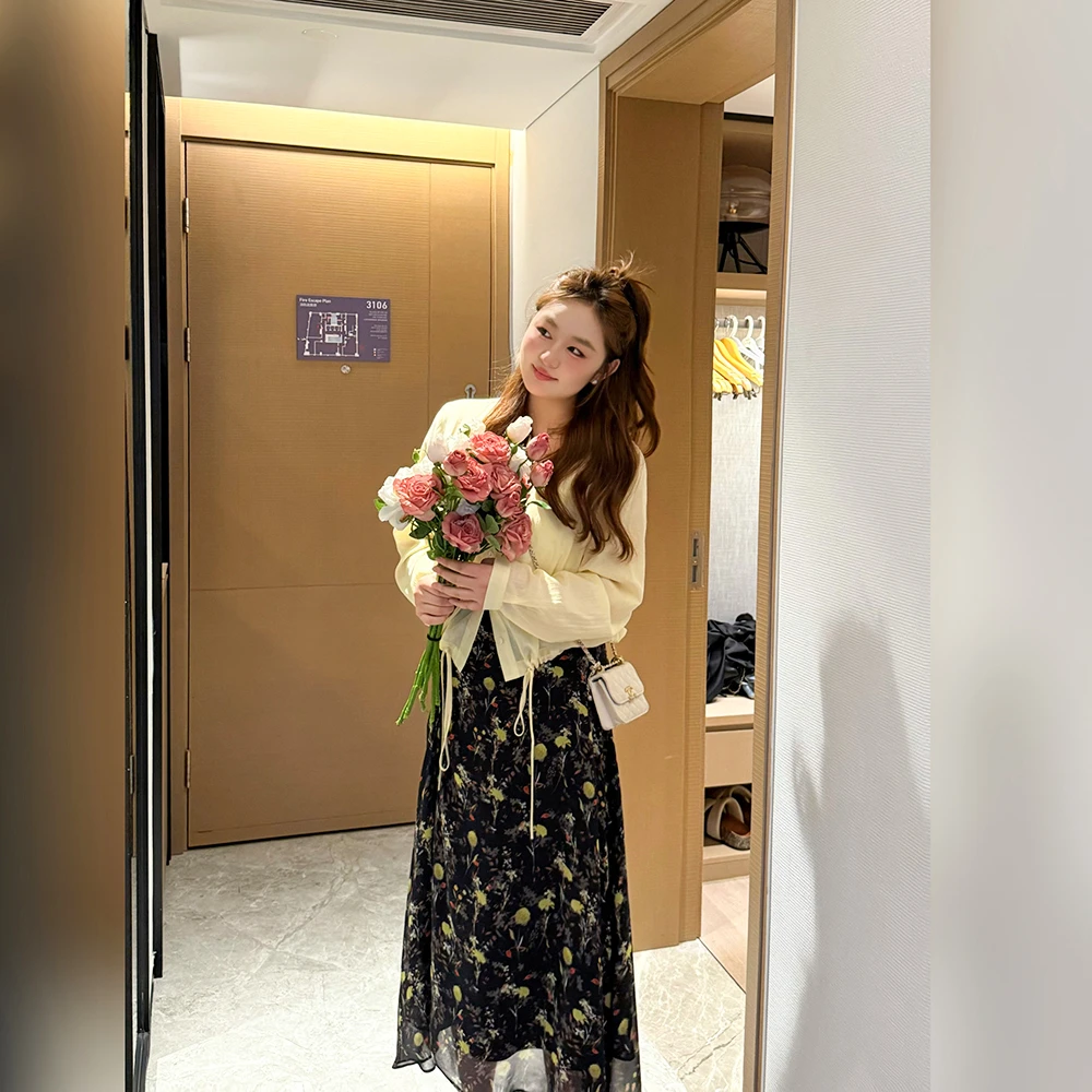 楠序雯雯微胖女装 夏季防晒衣衬衫半身裙两件套显瘦套装女YZ36537