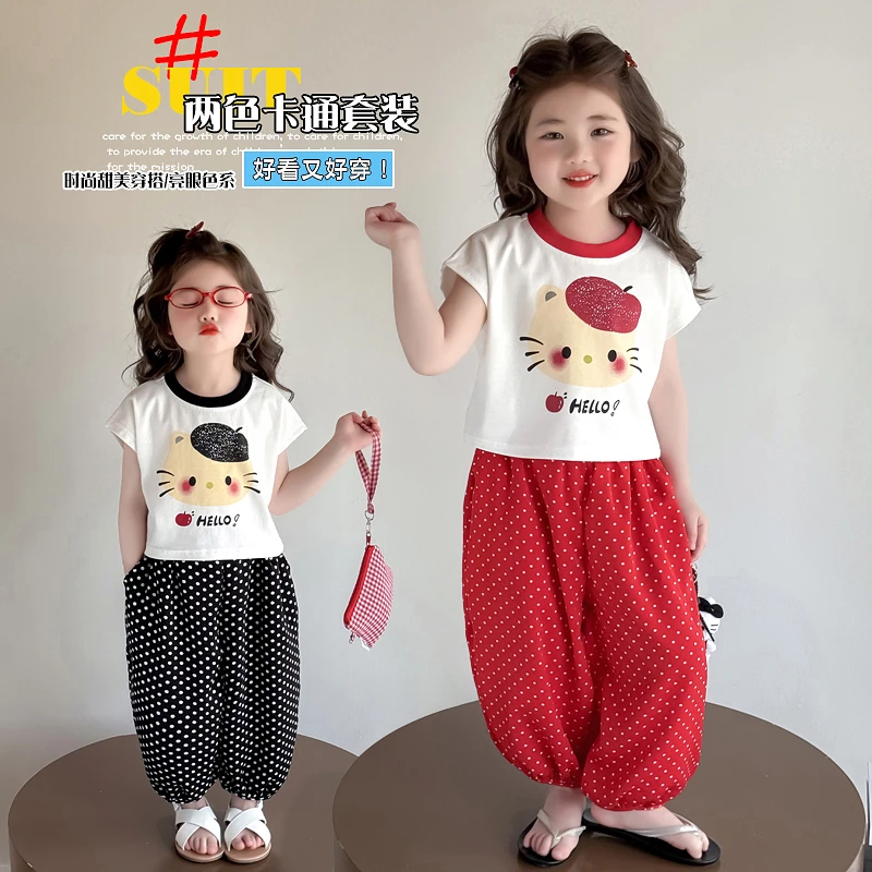 女童夏季卡通套装2025儿童无袖休闲上衣波点防蚊裤宝宝薄款两件套