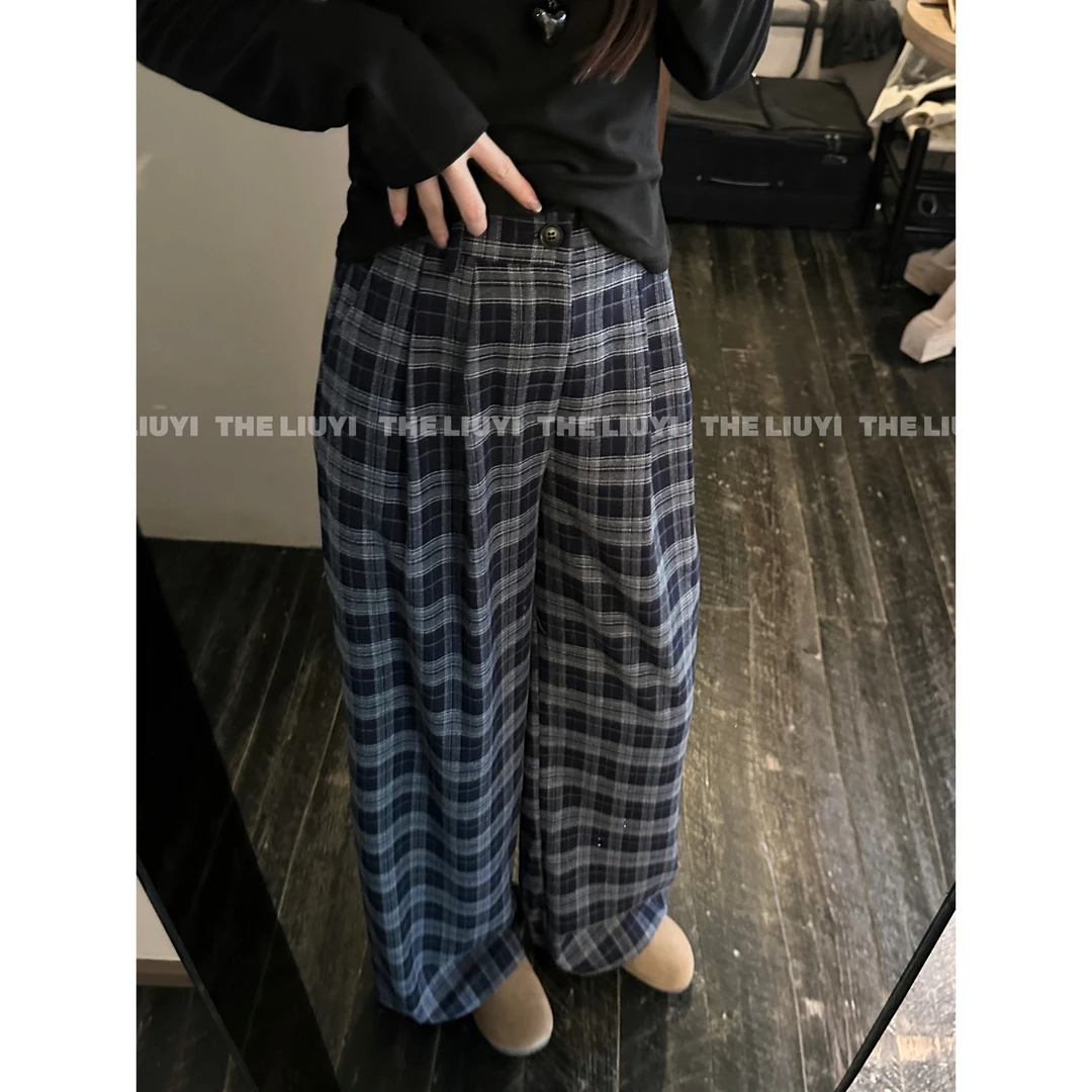 【LIUYI】新款慵懒格子休闲直筒裤58083