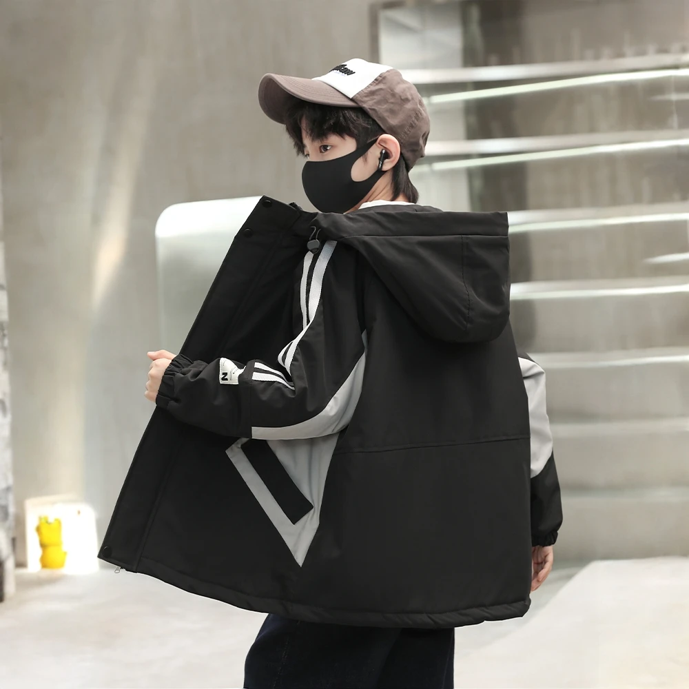 男童外套春秋冬款2025新款中大儿童装冲锋衣男孩冬季加厚夹棉时髦