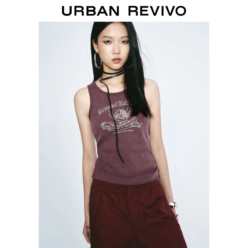 UR2025春季新款女装欧若风复古印花短款修身无袖背心UYY450086