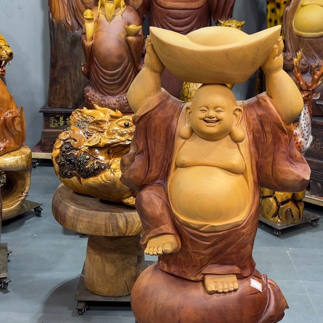 是***吖桃木弥勒佛香樟木雕刻摆件
