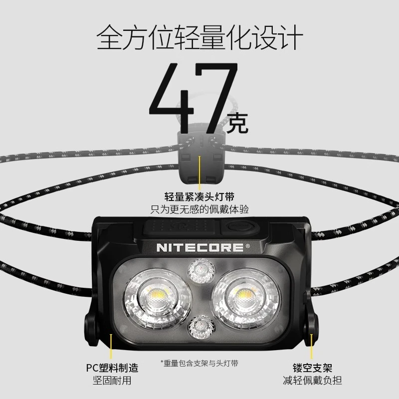 奈特科尔NU25轻量化无重感超亮头灯充电户外夜越野跑头灯红光