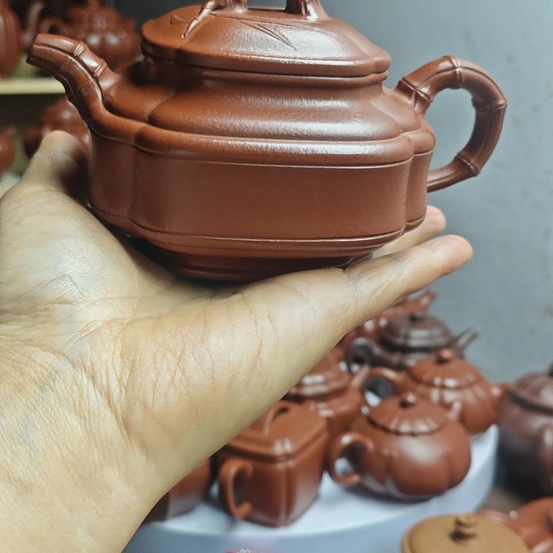 宜兴紫砂壶筋纹器半手工制作赵庄朱泥容量三佰cc