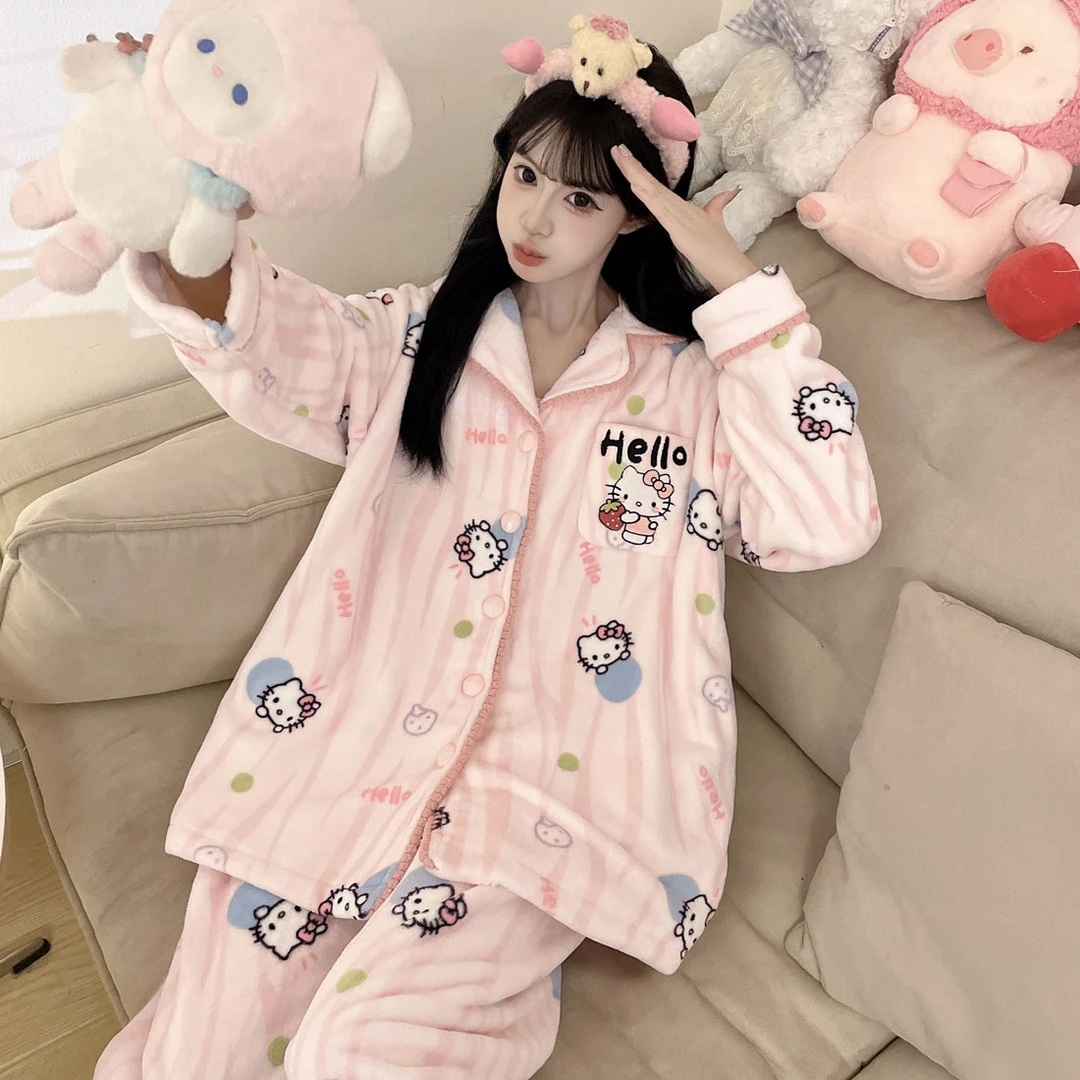 睡衣女款冬季珊瑚绒加厚加绒法兰绒长袖甜美保暖高级感家居服套装