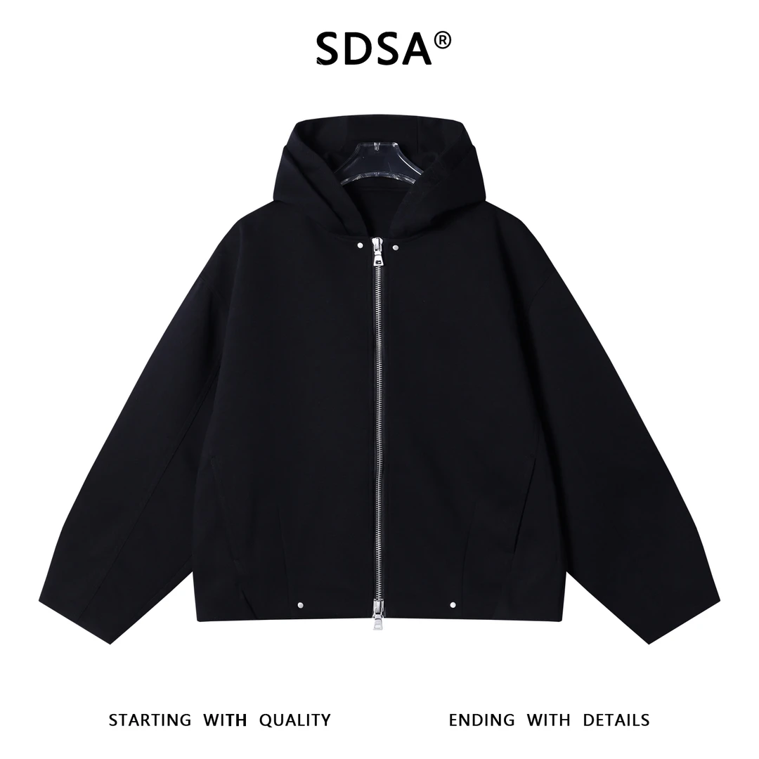 SDSA男士秋冬新款痞帅男装痞帅纯色铆钉拉链连帽卫衣百搭开衫外套