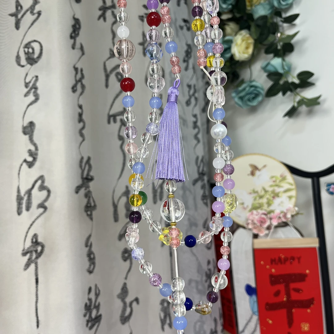 铜合金石英石项链 新中式斜跨 腰挂 长项链 多宝斜跨卡8-12石英石