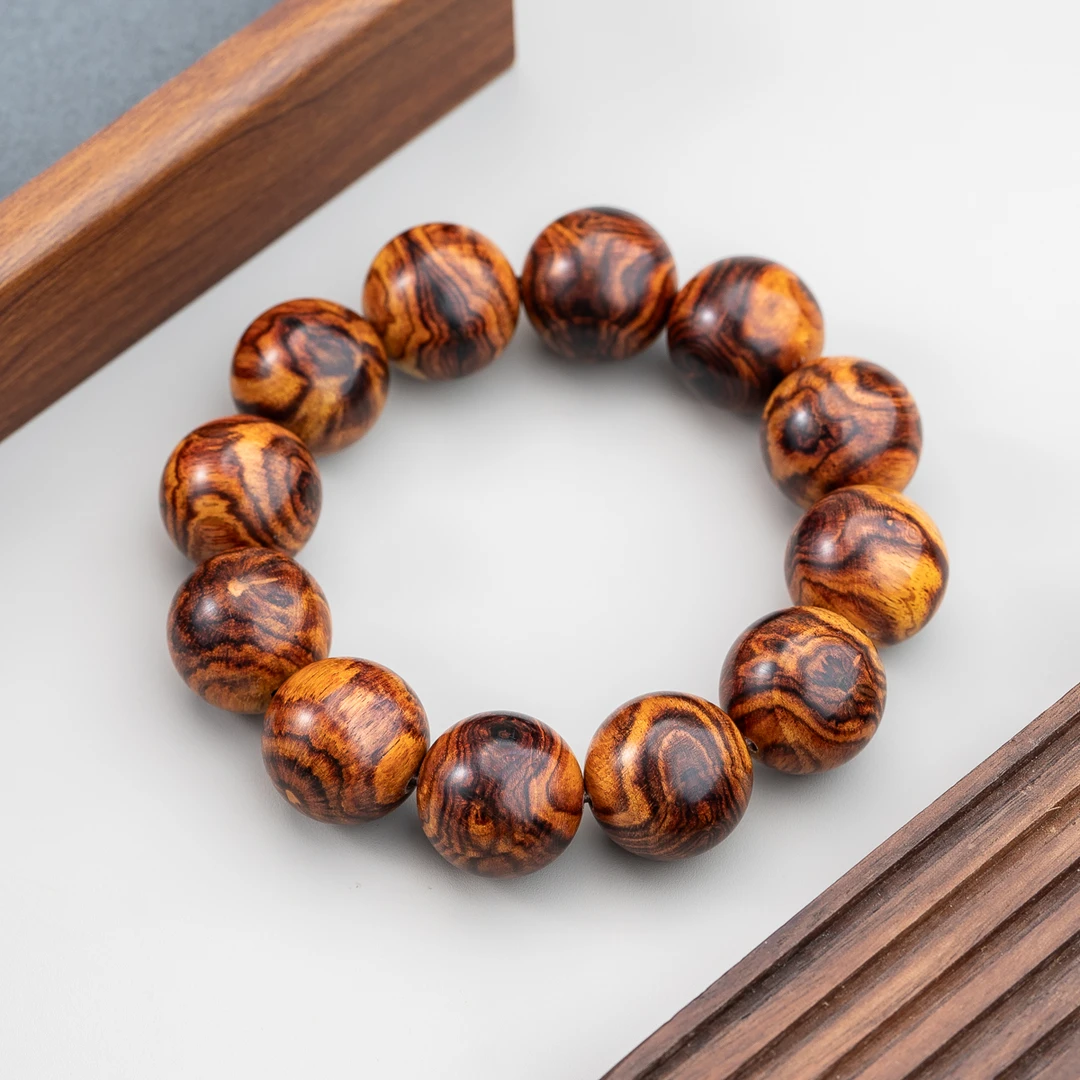 海南黄花梨20mm蝴蝶纹圆珠单圈手串