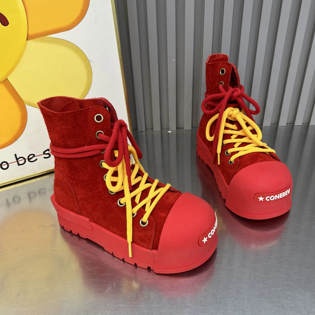 【4cm米奇头撞色休闲鞋】新款时尚潮流百搭彩色磨砂皮圆头休闲鞋