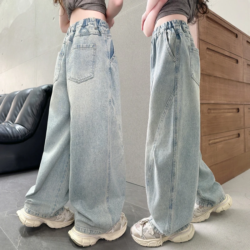 2025新款女童牛仔裤儿童洋气时尚弯刀宽松春秋裤子小女孩潮酷童装