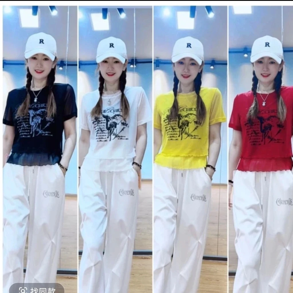 新款双层时尚网纱夏季短袖T恤 2436