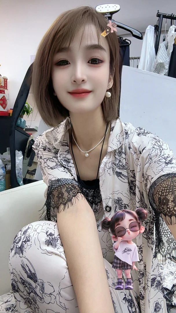 饭饭家 蕾丝拼接家居服四件套